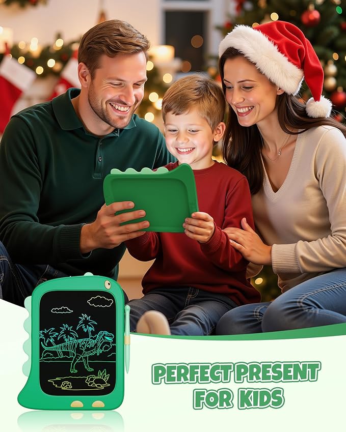 Kikapabi LCD Writing Tablet, Dinosaur Toys Gifts for Boys Age 3 4 5 6 7 Year Old, 8.5inch Colorful Doodle Board Pad for Kids, Birthday Toddler Toy Age 3-7 Portable Travel Drawing Green