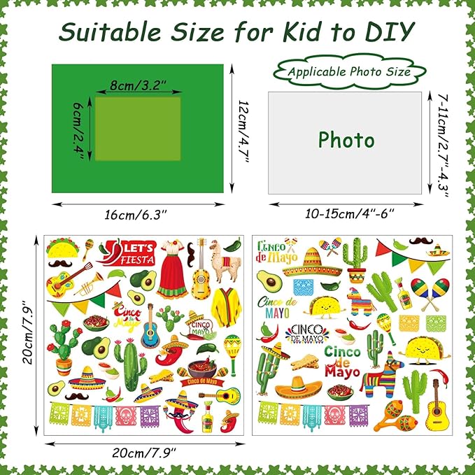 chiazllta 30 Packs Mexican Craft Kits for Kids Fiesta Party DIY Picture Frame Craft de Mayo Art Favor Home Classroom Game Activities for Festivals Carnivals
