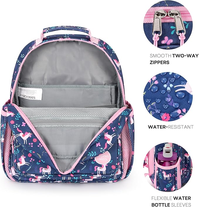 mibasies Kids Backpack for Girls: Girls Backpack 5-8 - Kindergarten Elementary School Bookbag for Girl - Unicorn