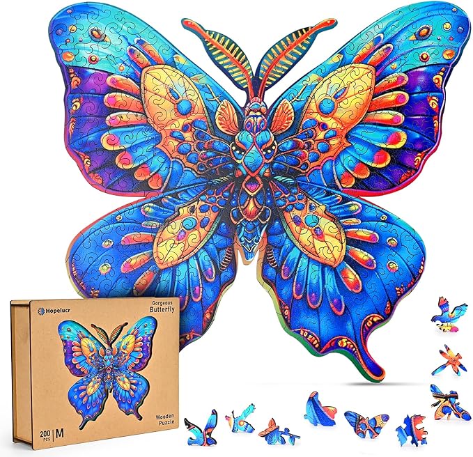 Wooden Puzzles for Adults, 300 Piece Butterfly Wooden Jigsaw Puzzles, Unique Puzzles with Beautiful Wooden Box, Challenging Puzzles for Older, Puzzle Lovers, 15.43" x 13.74"