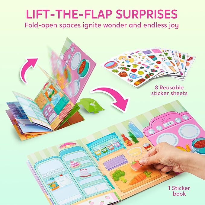 Klever Kits Reusable Sticker Book for Kids, My Dream Home 4 Play Scenes with 200+ Washable Stickers Plane Activity for Toddler Aged 3 4 5 6 7 8 Girls and Boys Birthday Gift