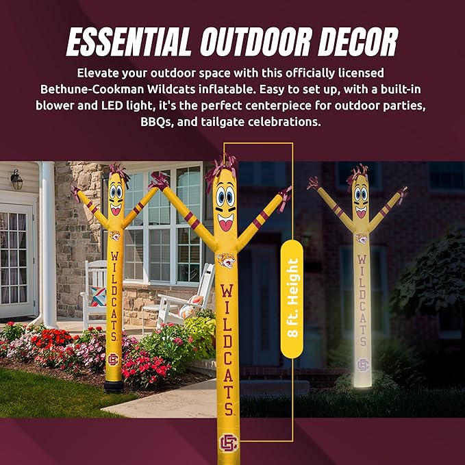 NCAA Bethune Cookman Wildcats Football Wacky Waving Inflatable Tube Guy with LED Lights & Built-in Blower - 6" x 36" x 96" Inflatable Tube Man Crazy Sports Fan Outdoor Party Decoration