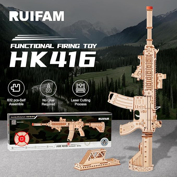 3D Wooden Puzzles for Adults, 3D Puzzle Model Rubber Bands Gun Toys Building Kits, DIY Wood Crafts Cool Toy Hobbies for Men Women, Creative Assembly Gifts