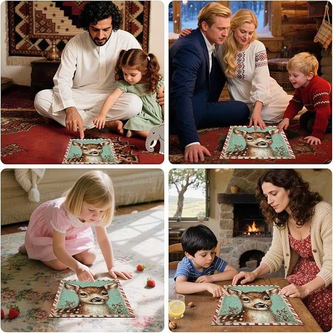 Christmas Deer Wooden Puzzles for Adults - 500 Pcs,13.3"×16.7", Picture Frame Fawn Educational Holiday Puzzle with Special Shapes, Stress Relief Family Game Night & Home Decor