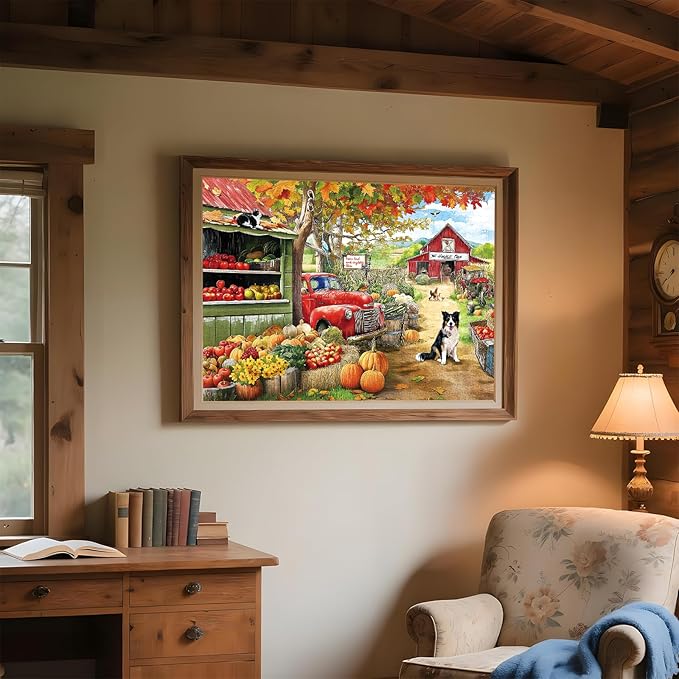 Puzzles for Adults 1000 Pieces, Jigsaw Puzzles 1000 Pieces – Autumn Harvest Farm Puzzle with Dog, Squirrel, Kitten, Golden Leaves & Pumpkins – Cozy Fall Scene for Nature & Animal Lovers (28 x 20 in)