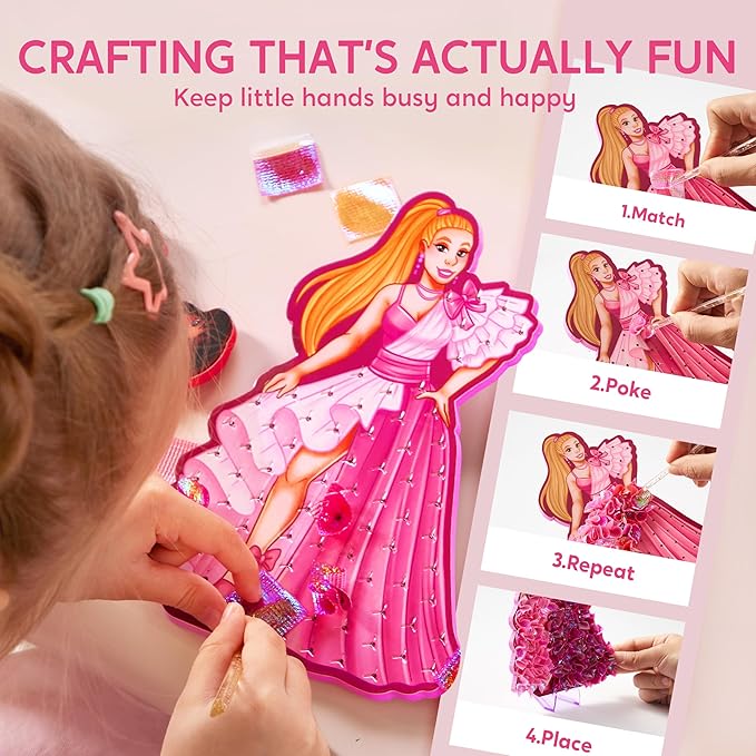 Klever Kits Poke in Fun Art Crafts for Kids Ages 4-8, Princess Dress-up, Art Activities, DIY Craft Kits, Birthday Gifts for Girls Ages 4 5 6 7 8+