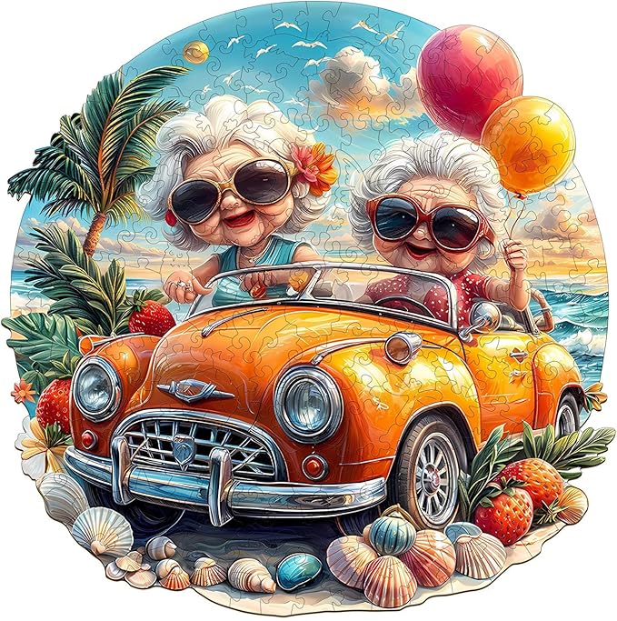 Wooden Puzzles for Adults -Happy Grandma Puzzle, Unique Shape Wooden Jigsaw Puzzle for Granny, Wood Puzzles Adult, Good Gift Idea for Family (L-13.4 * 13.4in -270 Pieces)