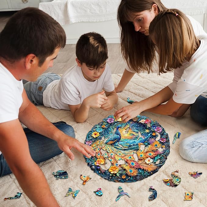 Wooden Puzzles for Adults - Unique Animal Shaped Peacock Puzzle, 3D Vision Wooden Jigsaw Puzzle, Christmas Birthday Gifts for Friends/Family, Home Decor 13.4 * 13.4in 300pcs
