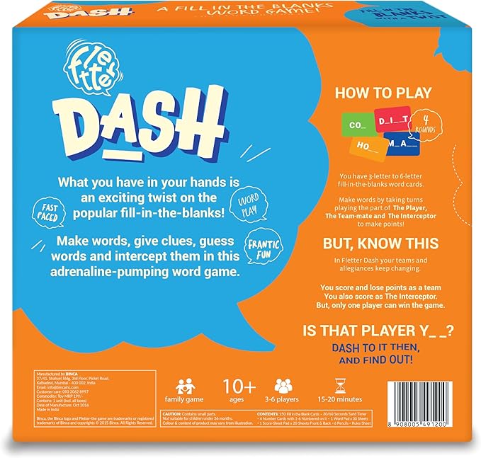 Fletter Dash, A Fun Fill-in-The-Blanks Strategic Word Card Game for All Ages | Fun and Strategic Word Game | Test Vocabulary and Concentration | A Gift for Ages 7, 8, 9, & 10 Years (3-6 Players)