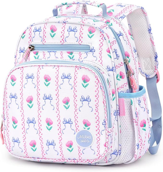 mibasies Toddler Backpack for Girls 2-4: Preschool Kindergarten Backpack - Cute Kids Backpacks for Girls - Bowknot Rose Sky Blue