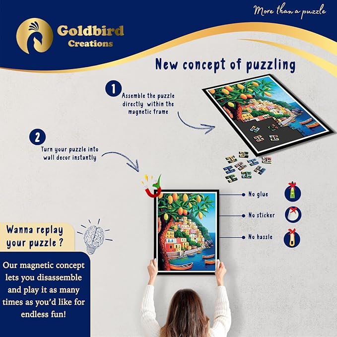 Magnetic Jigsaw Puzzles with Frame for Adults - Framed Wooden Jigsaw Puzzle - Rompe Cabezas para Adultos - Landscape Wall Art Decor - Original Christmas & Birthday Gift (Italian Vibes)