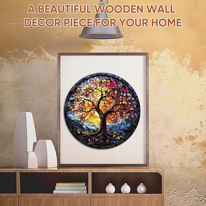 Wooden Puzzles for Adults 500 Pieces, Glass Tree Jigsaw Puzzles for Kids, 16.5x16.5in, Royal, Unique Shape Adult Puzzles, Irregular Creative for Adults Family Game