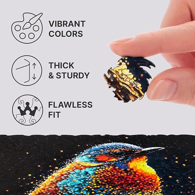 UNIDRAGON Original Wooden Puzzles for Adults - Pop Art Birdy 100 Pieces 5.5" x 5.5" (14 x 14 cm), Beautiful Gift Box, Unique Shape Best Gift for Adults and Children