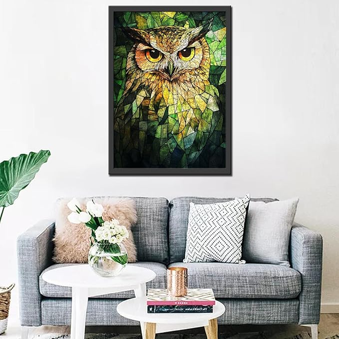 Jigsaw Puzzles 1000 Pieces for Adults-Green Owl Glass Style Hardboard Puzzle-Challenging Puzzle Perfect for Game Nights-DIY Home Wall Decor-Art Puzzles Colorful Stained Glass Owl 27" x 20"