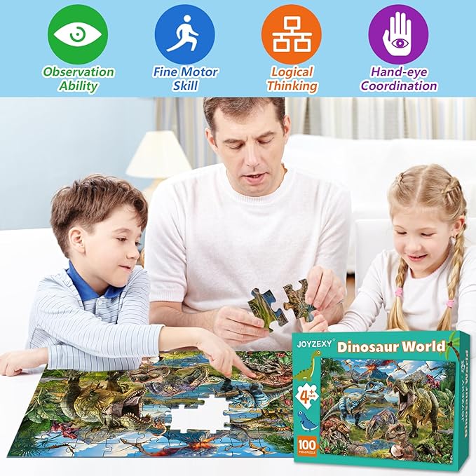 Puzzles for Kids Ages 4-6-8-10, Dinosaur World Puzzle 100 Pieces Jurassic Landscape Jigsaw Puzzles Educational Toys Gifts for Boys Girls