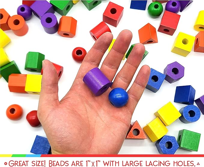 Wooden Lacing Beads for Toddlers 1-3 & 3-5 – 125 PCS with Storage Tub | Stringing Beads for Toddlers 1-3 & Fine Motor Skills Toy for Hand-Eye Coordination & Color Sorting