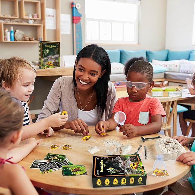 GobiDex Amber Dig Kit-Artificial Insect Resin, Excavate 6 Insects Specimens, STEM Geographic Educational Bugs Toys, Excavation Toys for Fun Bugs Party Favors, Science Kits for Kids Age 6-8 8-12