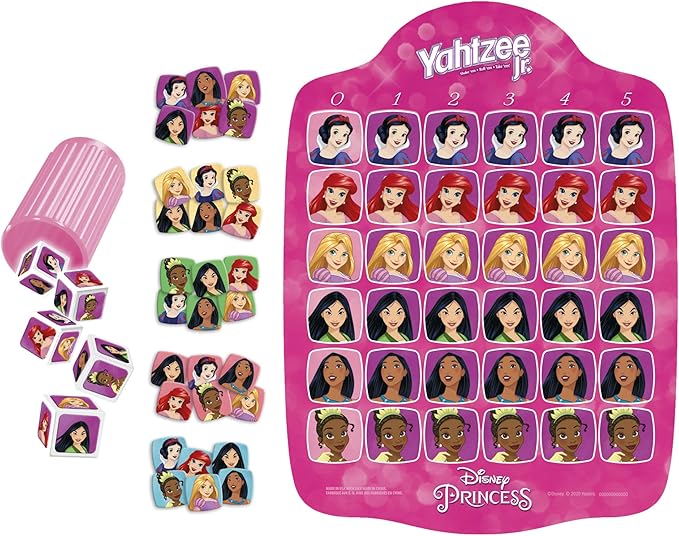 Hasbro Gaming Yahtzee Jr.: Disney Princess Edition Board Game for Kids Ages 4 and Up, for 2-4 Players, Counting and Matching Game for Preschoolers (Amazon Exclusive)