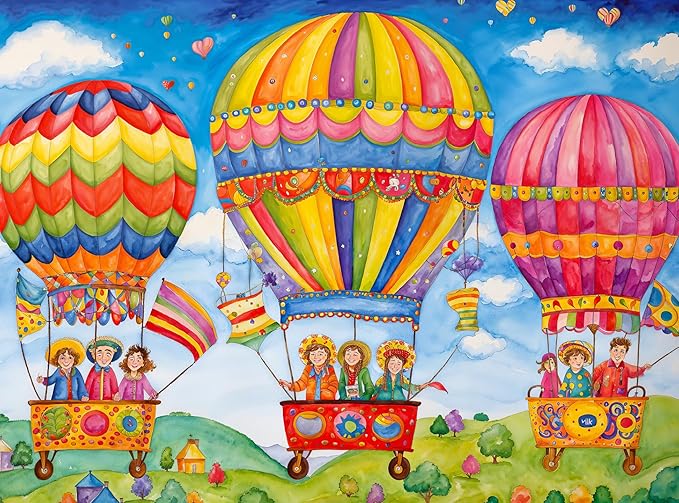 Cross & Glory - Floating on Cloud Nine - 1000 Piece Jigsaw Puzzle for Adults & Kids 12+ | Vibrant Hot Air Balloon Fantasy Picture | Best New Puzzles