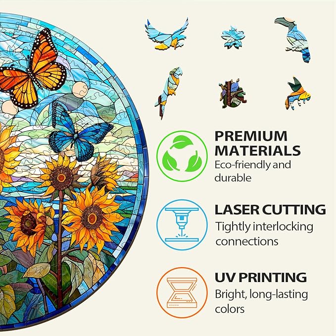 Wooden Puzzles for Adult, Wooden Sunflower and Butterfly Puzzles, Wood Jigsaw Puzzle, Wood Adult Puzzle, Birthday for Puzzle Lover (S-8.5 * 8.5in-100pcs) ASIN B0D477DF3W