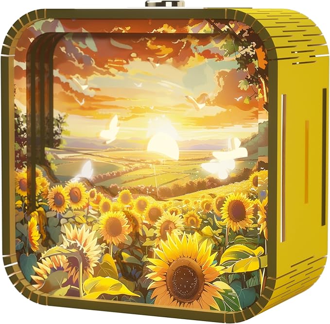3D Wooden Puzzle Night Light,DIY Craft for Adults with Touch Night Light, Chrismas, New Year, for Teen, Desk Decor for DIY Puzzle Lovers, Men and Women (Sunflower)