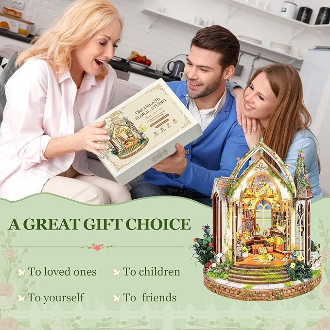 CUTEROOM Miniature House Kits for Adults, Mini Dollhouse Wooden Furniture Kit, DIY Craft Kits Creative Room Tiny House for Decoration-Dream Flower Shop