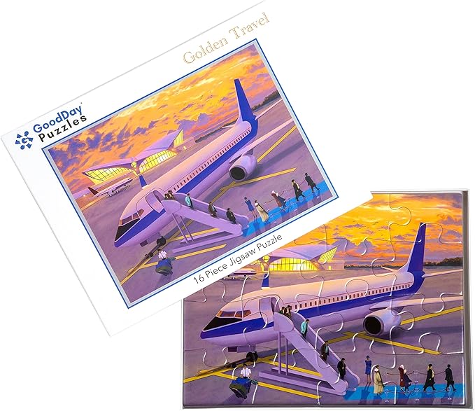 Large Piece Jigsaw Puzzle – Easy & Colorful, Dementia & Memory Activities for Seniors, Elderly Gifts, 16 Pieces, Golden Travel