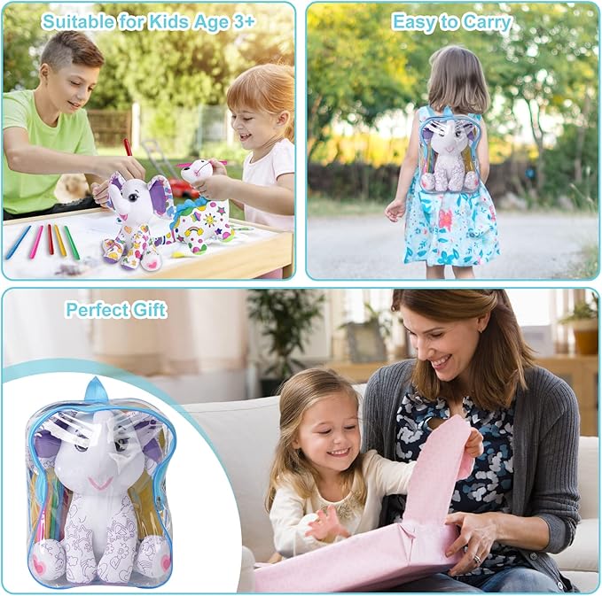Coloring Plush Toy with 5 Washable Markers for Little Girls Doodle Dolls for Kids Ages 4-6 Birthday (Elephant)