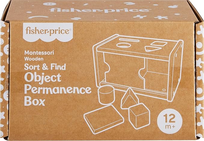Fisher-Price Wood Montessori Toy Object Permanence Box Sort & Find, American Montessori Society Seal of Excellence, Wooden Shape-Sorter Learning Activity for Baby Ages 1+ Years (Amazon Exclusive)