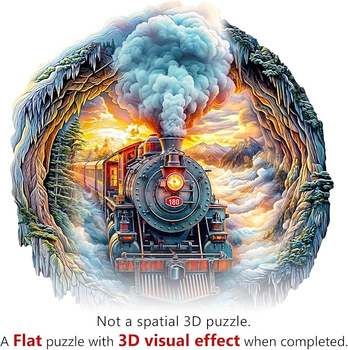 Wooden Puzzles for Adults, Wooden Flat Puzzles with 3D Visual Effect, Steam Train Puzzles, Unique Puzzles Gifts for Women Men (M-11.4 * 10.8n 170pcs)