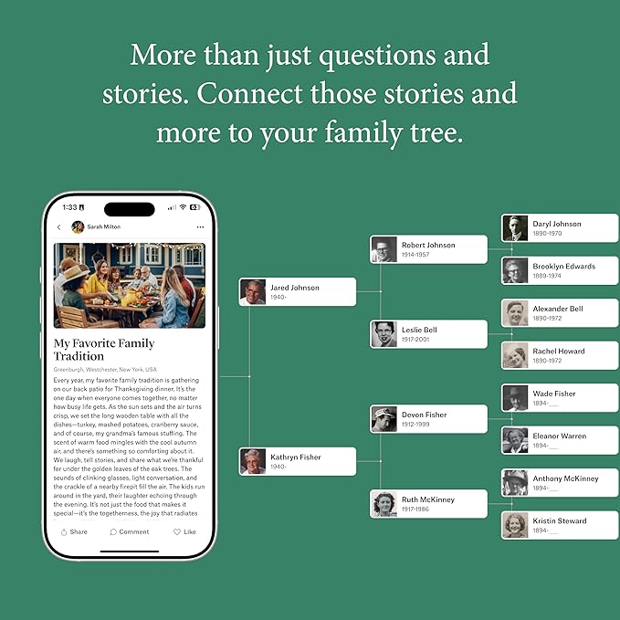 Storied Family Tree Kit, Ancestry & Family History Research with Memory Keepsake Book & Conversation Cards, Genealogy Story Telling Set, 12-Month Subscription to Plus & StoriedBook™ Studios