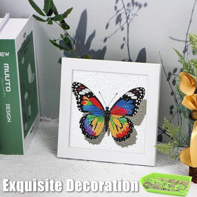 geesfayan Diamond Art Kits for Kids Ages 8-12,6 Inch DIY Gem Art Painting with 7 Inch Frame, Complete Starter Kit for Beginners, Creative Arts & Crafts Gift for Girls & Boys (Colorful Butterfly)