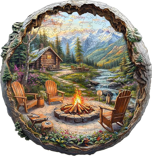 Wooden Puzzles for Adults - 3D Outdoor Bonfire Wooden Puzzle - Unique Animal Shape Wood Cut Puzzles - Eco-Friendly Home Office Decor (L-13.4 * 13.1in)