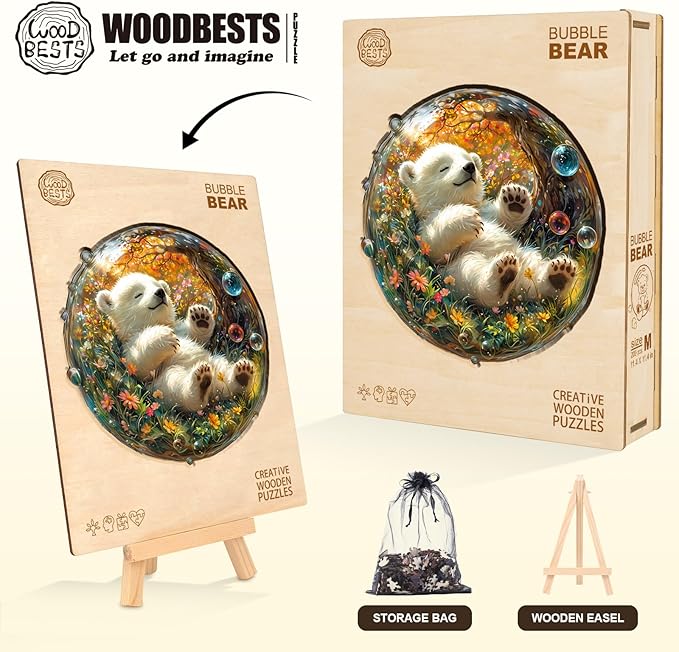 Wooden Puzzles for Adults, Wooden Jigsaw Puzzles for Adults Kids, Bubble Bear Unique Shaped Wood Puzzles Adult, Creative Gifts for Friends Family Game, Home Decor(11.4 * 11.4in 200pcs)