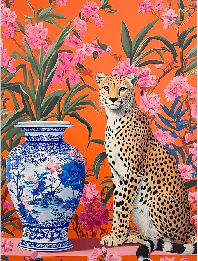 300 Piece Puzzles for Adults,Leopard Puzzle 300 Pieces,Vase Flowers Jigsaw Puzzles for Kids Adult Senior Recycled Cardboard Jigsaw Puzzle for Tabletop Challenging Puzzles Game Party Gift