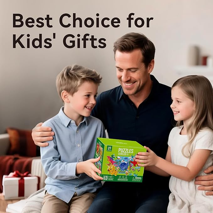 Dotimo 4-Pack Dinosaur Puzzles for Kids Ages 3-5, Progressive Learning Puzzles with Storage Box – 24/30/35/48 Piece Educational Games for Toddlers, Family Activities & Gifts