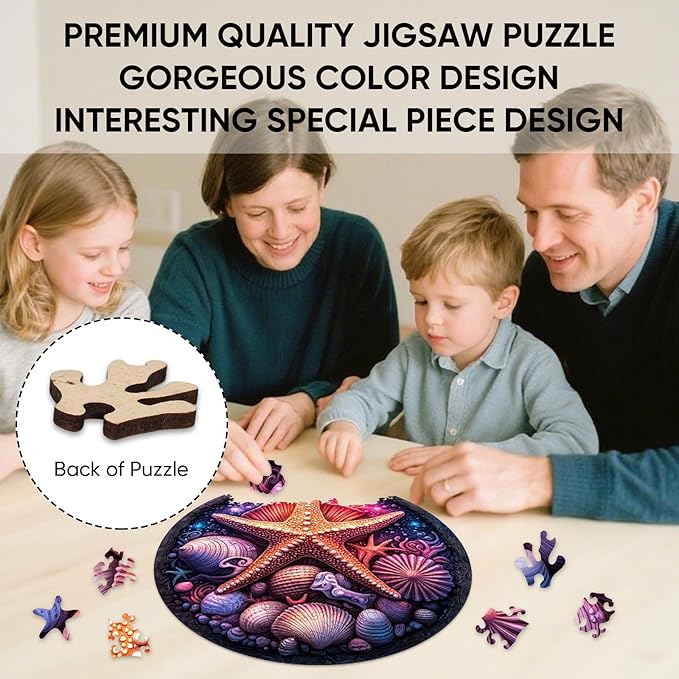 Wooden Puzzles for Adults, Colorful Starfish Jigsaw Puzzles, Unique Adult Puzzles 200pcs, Wood Toys Puzzles Best Gift for Adults and Kids Family Brain Game 11.2x11.2 inch