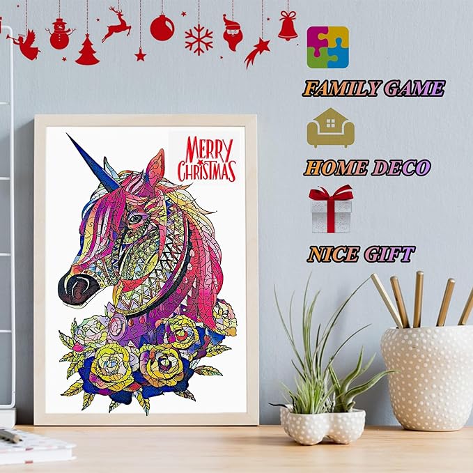 Wooden Jigsaw Puzzle for Adults,Unique Unicorn Animals Shaped Magic Jigsaw Puzzle Pieces Best Gift for Adults,Can be Used as a Cool Mouse Pad,157pcs,(11×7.5 inches) Large…