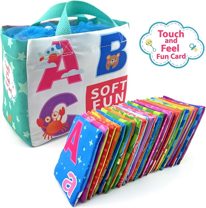 26 Pieces Soft Alphabet Cards with Cloth Storage Bag for Babies Infants, Toddlers and Kids ABCs Learning Flash Cards, Best Early Educational Toys for 0 1 2 3 Years Old Boys and Girls
