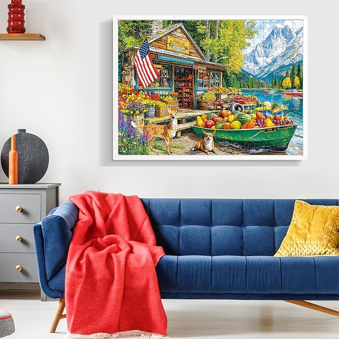 300 Piece Puzzles for Adults,Country Store Puzzles for Adults Children Seniors,Large Piece Dog Deer Fruit Puzzle for Kids Ages 8-10 10-12,Fun Challenging Landscape Family Puzzle Game Nights,20.5*15in