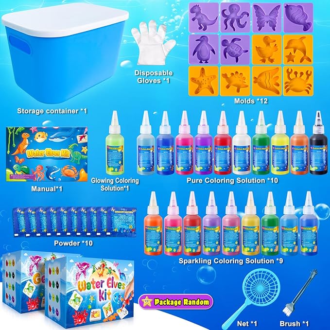 JOPSHEEN 20 Colors Magic Water Elf Toy Kit for Kids - Water Pets with 12 Molds - DIY Squishies Maker Crafts Birthday Gifts for Boys and Girls