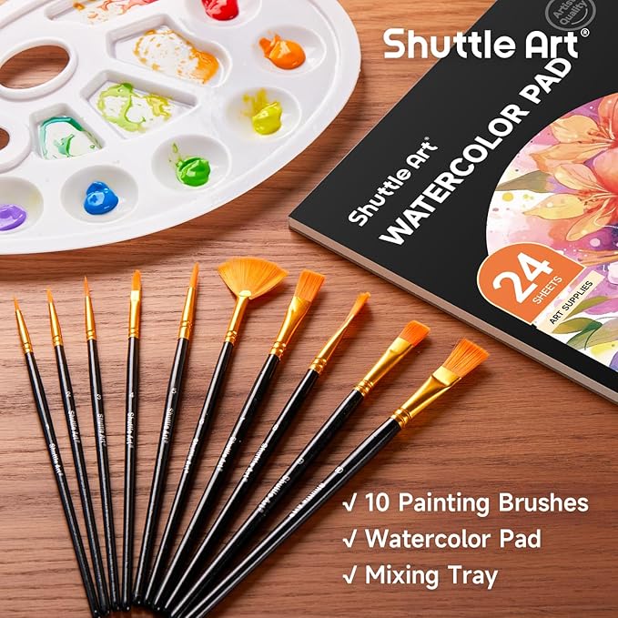 Shuttle Art 48 Pack Watercolor Paint Set, 36 Colors Watercolor Paint in Tubes (12ml Each) with 10 Brushes, 1 Watercolor Pad, 1 Palette, Premium Watercolor Kit for Artist, Beginners, Kids