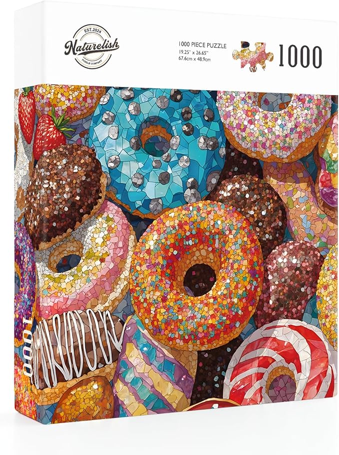 Donut Puzzles for Adults 1000 Pieces, 6 Colors on Back Jigsaw Puzzles, Pieces Fit Together Perfectly, Puzzle Size 26.6x19.2 in
