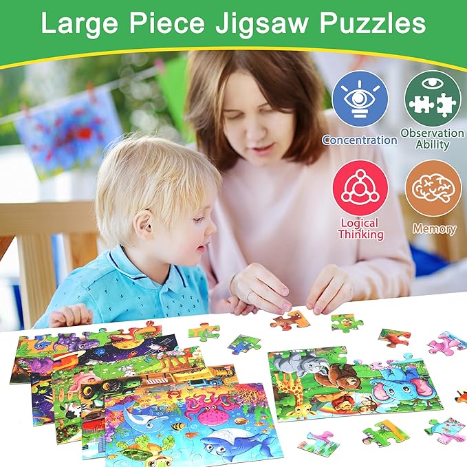 6 Packs Puzzles for Kids Ages 4-6, 24 PCS Animals Dinosaurs Farms Vehicle Ocean Space Jigsaw Puzzles for Kids Ages 3-5|4-8，Preschool Educational Puzzles Toys Gifts for 3 4 5 6 Boys Girls
