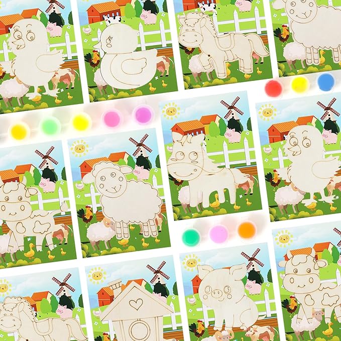 LARDUX Farm Animal Party Favors, 24PCS DIY Wooden Arts & Crafts Painting Kit for Kids Ages 4-8 8-12, Glow in The Dark Party Favors Family Crafts Birthday Party Christmas Gifts Toys for Boys Girls