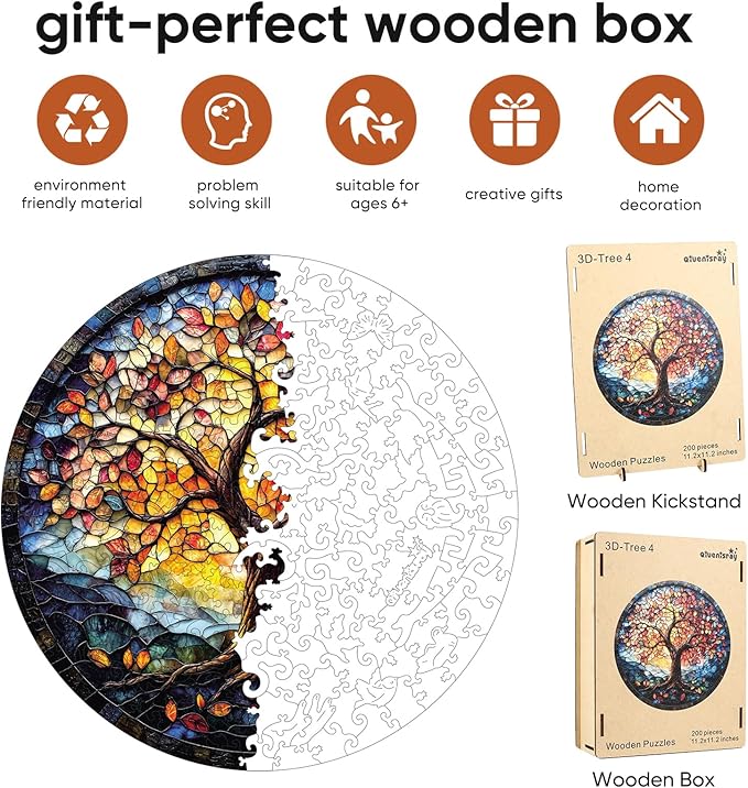 Wooden Puzzles for Adults 500 Pieces, Glass Tree Jigsaw Puzzles for Kids, 16.5x16.5in, Royal, Unique Shape Adult Puzzles, Irregular Creative for Adults Family Game