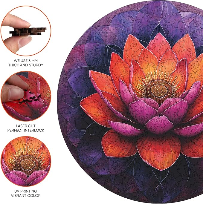 Flower Wooden Puzzle for Adults, Round Mandala Color Challenge Jigsaw Puzzles 500 Piece, Family Reunion Puzzle for Adults and Kids, Best Gift for Family Friends Royal 16.5x16.5in