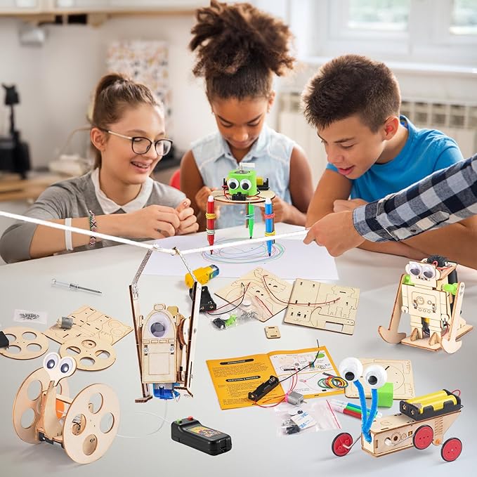 5-in-1 STEM Robot Kit for Kids Ages 8-10, Wood Building Art Crafts Kits for Boys 6-8 8-12, 3D Wooden Puzzles Robotics Models, Science Woodworking Projects Toys Gifts for Boy 6 7 8 10 12 Year OId