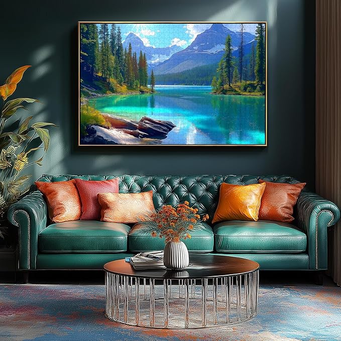 Blueforest Turquoise Lake 500 Piece Puzzle for Adults - Panoramic Mountain Therapy Jigsaw Puzzle, Calming Nature Art & Framable Stress Relief Gift (23"x15")