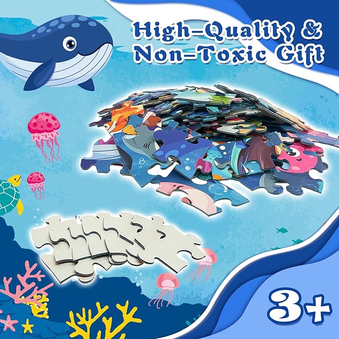 Puzzles for Kids Ages 4-6, Large 70 Piece Round Ocean Floor Puzzles, Kids Puzzles 4-6 with Colorful Underwater World, Educational Learning Toys for 3, 4, 5, 6, 7, 8